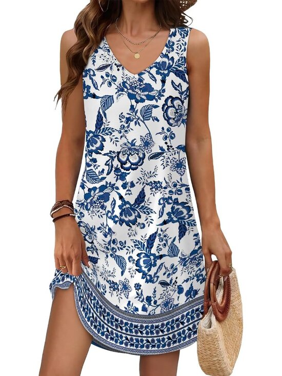 Dresses & Skirts - Women's Summer Dress Ethnic V Neck Sleeveless Dress Sundresses Swimsuit Coverup